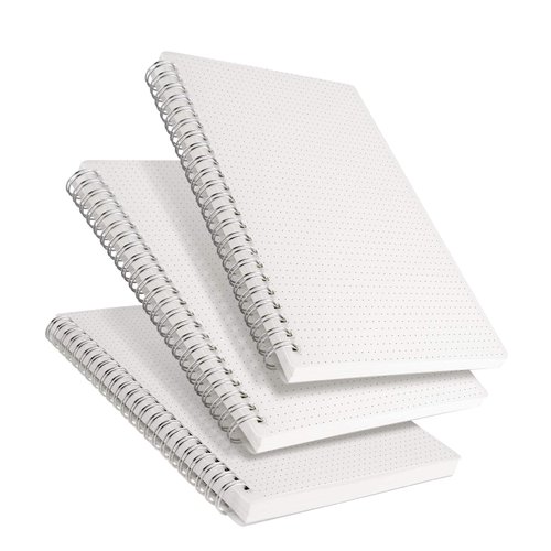 RETTACY Bullet Dotted Journal 3-Pack - A5 Dotted Grid Spiral Notebook with 160 Pages per Pack, 100 GSM Premium Acid-Free Paper, Bullet Journaling, Sketching, Twin-Wire Spiral Binding, 5.7" × 8.22"