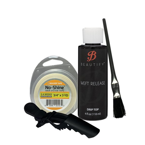 4oz Drip Top Weft Release w/No-Shine Bonding Roll 3/4" X 3 YDS Adhesive Tape, Brush & Hair Clip Bundle Pack | Wig Glue Tape Adhesive Extensions Tape | Bold Hold Adhesive Remover