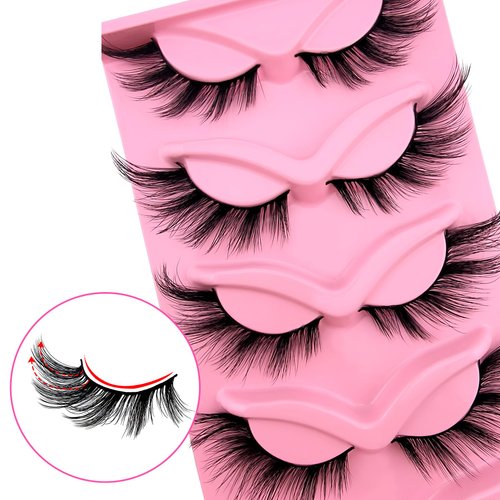 Fox Eye Lashes Wispy Eyelashes 21mm Long Cat-Eye Lashes Angel Wing Lashes Faux Mink False Eyelashes Natural Look 5 Pairs pack(XF03)