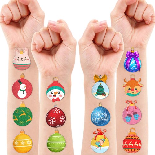 Festive Christmas Ball Temporary Tattoos Christmas Roll Christmas July Holiday Themed Stickers for Birthday Parties, Decor, Favors Xmas Fun for Kids, Girls, Boys, Cute Tattoo Gifts with Class Prizes