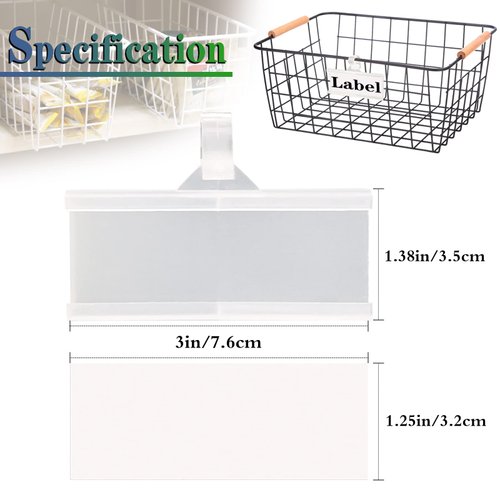 Wire Shelf Label Holder, ELEMGULY 35PCS Plastic Basket Label Holders with Tight Snap Lock, Reusable Bins Basket Labels Clip with Paper Label Inserts for Home Market Office (3 x 1.38 Inch)