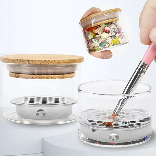 Dappen Dish for Acrylic Nails Nail Brushes Washing Glass Cup Nail Tool Storage Cup with Lid Multi functional nail art tools for Home Use Nail Salon