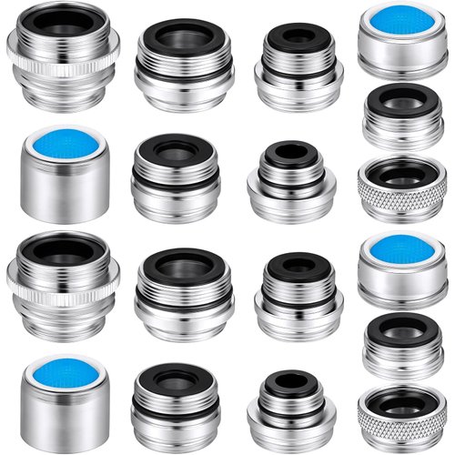 18 Pieces Faucet Adapter Kit Brass Male and Female Sink Aerator Adapter Set Kitchen Sink Faucet Adapter to Garden Hose, Water Filter, Standard Hose via Diverter