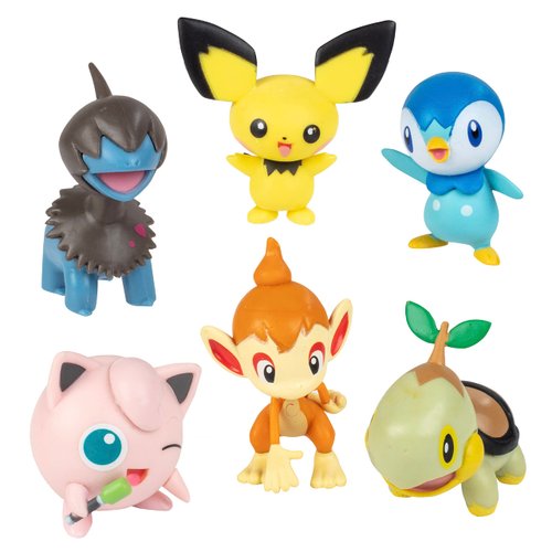 Pokémon Battle Figure Toy Set - 6 Piece Playset - includes 2" Pichu, Yamper, Turtwig, Piplup, Chimchar & Deino - Generation 4 Diamond & Pearl Starters - Gift for Kids, Boys & Girls