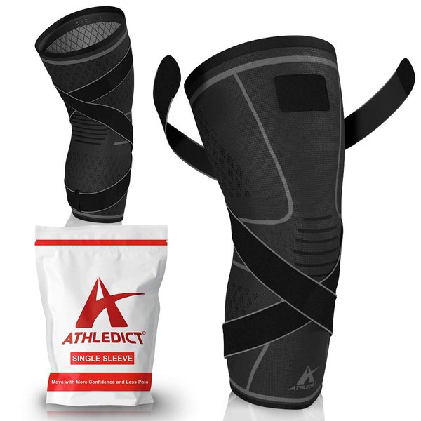 Knee Brace Compression Sleeve with Strap for Best Support & Pain Relief for Meniscus Tear, Arthritis, Running, Basketball, MCL, Jogging and Post Surgery Recovery for Men & Women (Black, 3XL)