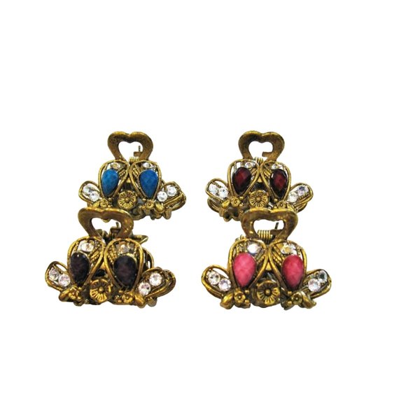 Small mini metal jeweled antique bronze hair claw clip with fits swarovski crystals (Primary color: Purple)