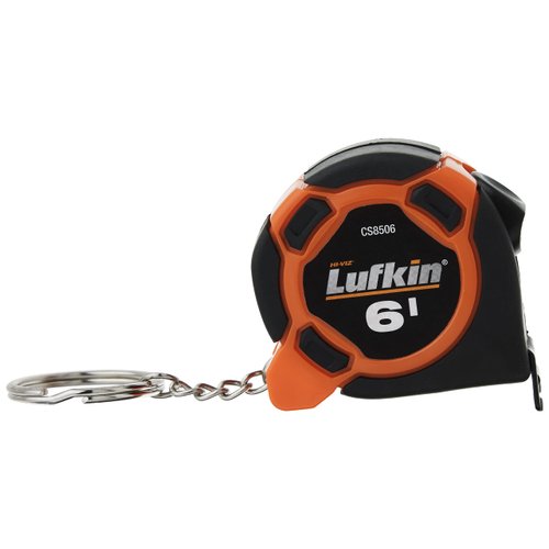 Crescent Lufkin 1/2" x 6' Mini Hi-Viz® Orange Yellow Clad Keychain Tape Measure - Counter Display - CS8506 , Black