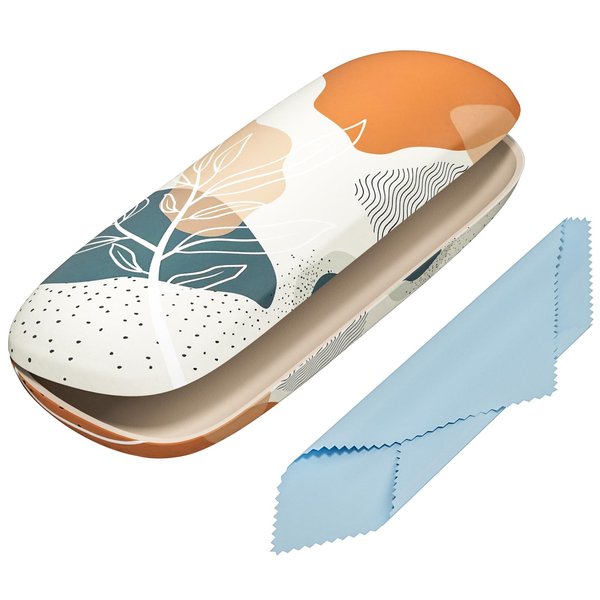 NPOOYI Eyeglasses Case, Hard Shell Protective Case for Glasses, Unisex for Women Men, Glass Case with Cleaning Cloth, Boho Leaf