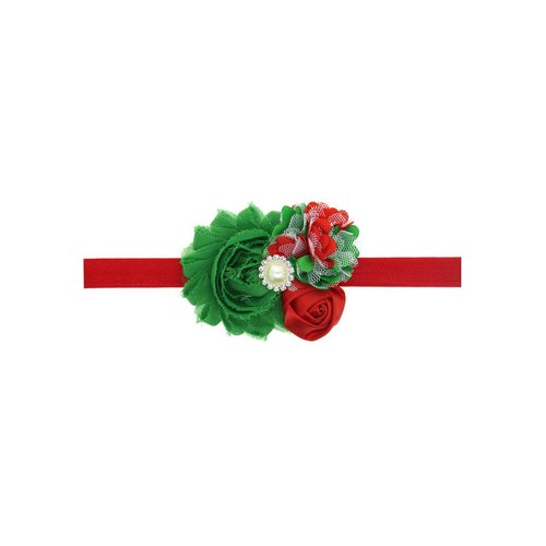 Koolgil Baby Girl's Christmas Feather Headband Christmas Rose Chiffon Flower Elastic Hair Band (Red)