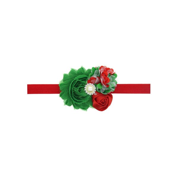Koolgil Baby Girl's Christmas Feather Headband Christmas Rose Chiffon Flower Elastic Hair Band (Red)