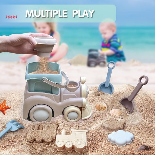 zeeloopbee Beach Toys for Kids Ages 4-8, Toddler Snow Toys Set Includes Beach Truck, Bucket, Shovel, Rake, Scoop, Trowel, Sandbox Toys for Toddlers Ages 3-5, Travel Beach Sand Toys for Kids Ages 8-12