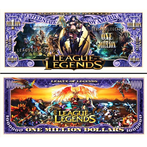 Anime Source League Legends MMORPG Video Game Commemorative Novelty Million Bill with Semi Rigid Protector Sleeve