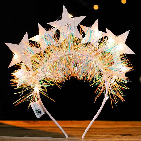 Aceorna Light Up Stars Headbands LED Glowing Crystal Halo Crowns Glitter Costume Halo Headband White Luminous Headpiece for Women and Girls