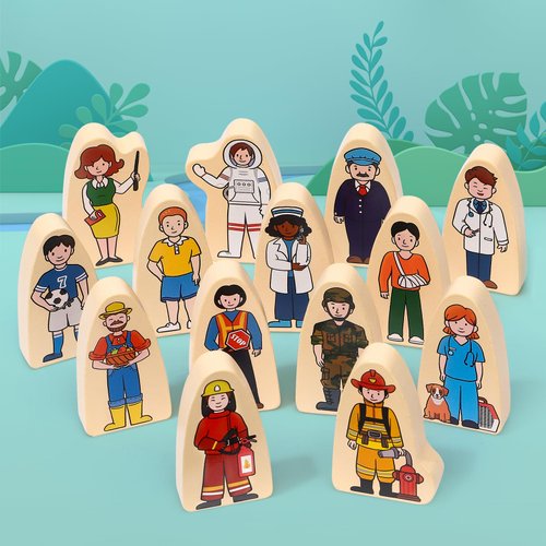 Atoylink 36Pcs Wooden Community Helpers Pretend Play Toys for Kids 3 4 5 6 Year Old, Little People Figures Wooden Blocks Occupations Dress up Toddlers Preschool Learning Toys Boys Girls Birthday Gifts