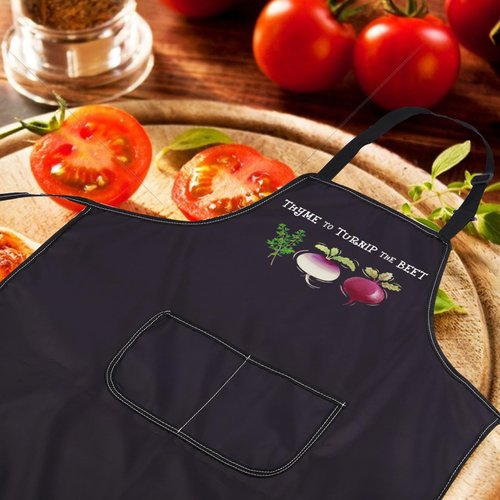 CENWA Funny Vegan Aprons Vegetarian Apron Vegan Food Thyme to Turnip the Beet Cooking Kitchen Apron with Pockets (TURNIP THE BEET)