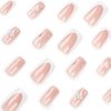 Hkanlre Medium Press on Nails Flower Fake Nails Tips Full Cover False Square French Nails for Women and Girls 24PCS