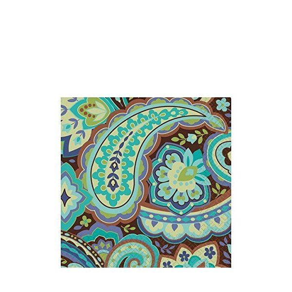Amscan Decorative Cool Paisley Party Beverage Paper Napkins (16 Pack), 5 x 5", Multicolored