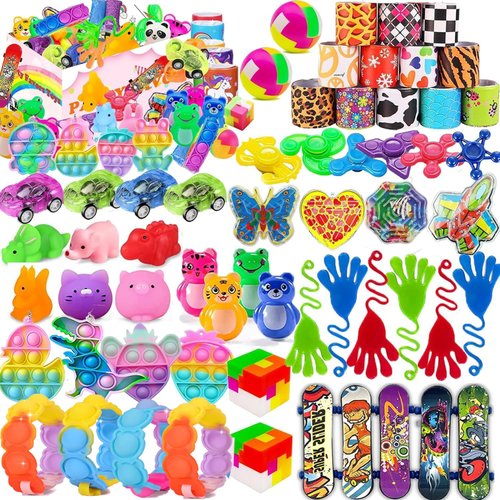 114 Pcs Party Favors for Kids 3-5 4-8 8-12, Fidget Toys, Treasure Box Toys for Classroom, Pinata Filler, Goodie Bag Stuffers, Treasure Chest, Prize Box Toys, Classroom Prizes, Carnival Prizes