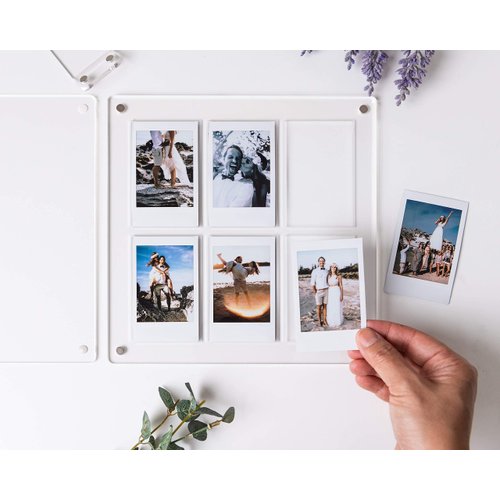 SOKYND The Happy Frame Clear Acrylic Floating 8x8 Frame with Polaroid Instax Collage frame insert, Multi-Functional Free-Standing and Magnetic for Refrigerator