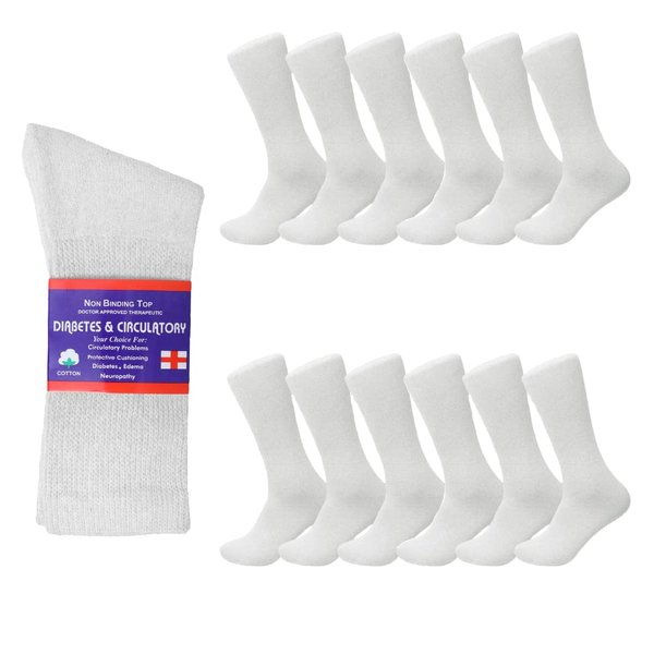 Comfort Doctor Approved Diabetic Crew Socks, Non-Binding Circulatory Cotton Cushion Crew Socks For Men’s Women’s 12-Pairs Socks Size 9-11