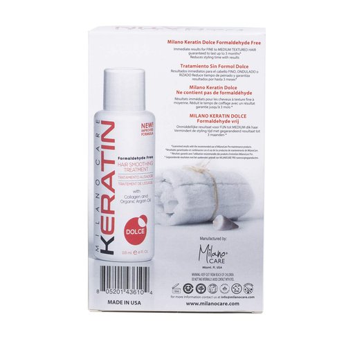 Milano Care Keratin Hair Smoothing Treatment - Professional Salon System with Clarifying Shampoo, Dolce 4 fl oz