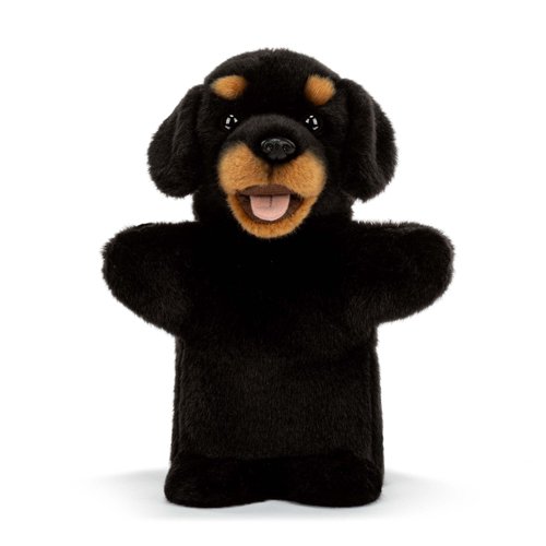 DEMDACO Animalcraft Black and Brown 11 Inch Stuffed Plush Puppet Burt The Rottweiler Dog