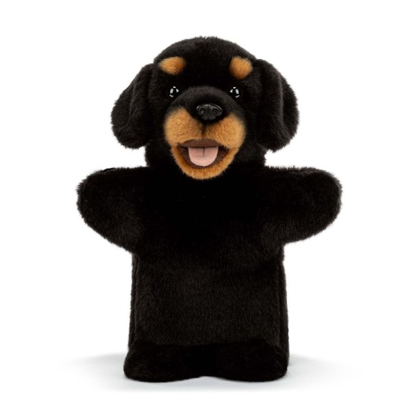 DEMDACO Animalcraft Black and Brown 11 Inch Stuffed Plush Puppet Burt The Rottweiler Dog