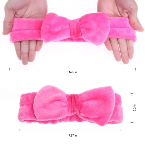 366DAYS Womens Bow Hairband,Coral Fleece Makeup Headband,Elastic Hair Band Hairlace Headband For Washing Face Shower Spa (Rose Red)