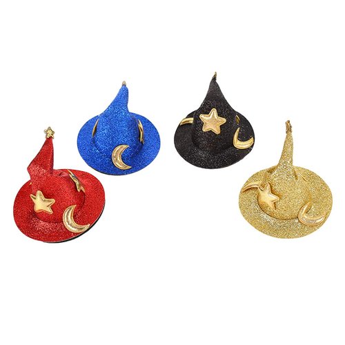 Lurrose 4pcs Mini Top Hat Hair Clips Shining Star Moon Halloween Witch Hat Flet Hairpins Hair Barrettes Hair Accessories for Party Performance Props