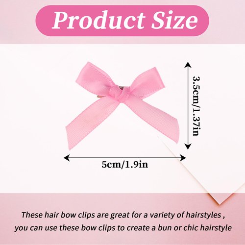COMNICO 20PCS Bow Hair Clips Mini Bowknot Metal Barrettes Hair Accessories Twist Tie Silky Satin Hair Ribbon Cute Non-slip Hairpins for Women Girls Teens Kids (Pink)
