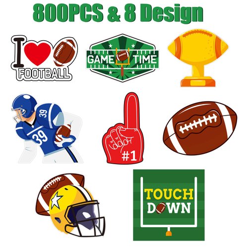 Haooryx Football Sports Stickers Roll - Cartoon Super Rugby Football Bowl Waterproof Vinyl Reusable Laptop Stickers Coloring Book Scrapbook Water Bottle Page Activity Pad Summer Birthday Party Favors