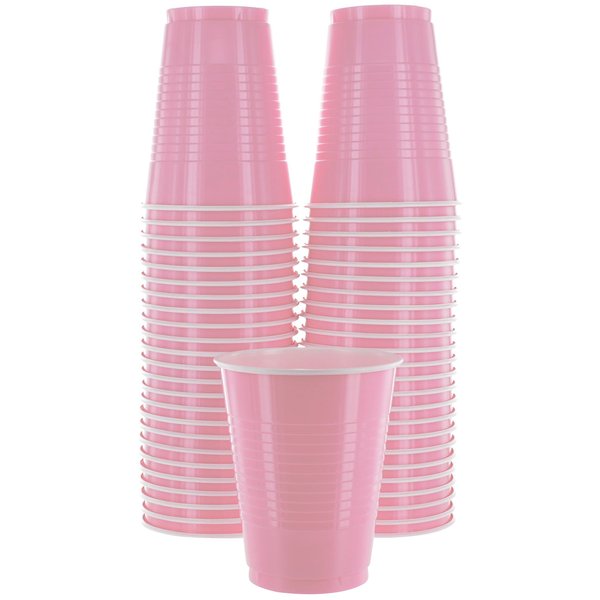 Amcrate Disposable Plastic Cups, Pink Colored Plastic Cups, 18-Ounce Plastic Party Cups, Strong and Sturdy Disposable Cups for Party, Wedding, Christmas, Halloween Party Cup, 50 Pack