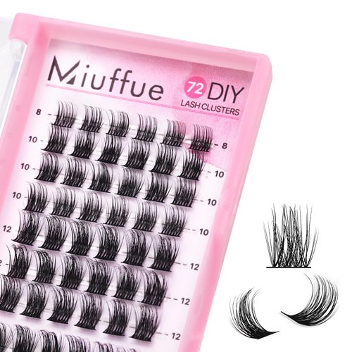 Miuffue Cluster Eyelash Extensions 72 PCs Cluster Lashes DIY Eyelash Extensions Wispy Individual Lashes Eyelash Clusters Super Thin Band Soft Mixed Tray (Volume, D-8-16mix)