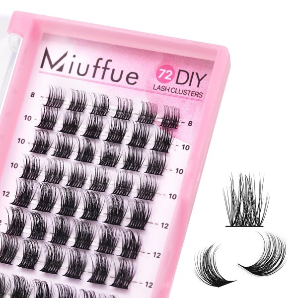 Miuffue Cluster Eyelash Extensions 72 PCs Cluster Lashes DIY Eyelash Extensions Wispy Individual Lashes Eyelash Clusters Super Thin Band Soft Mixed Tray (Volume, D-8-16mix)