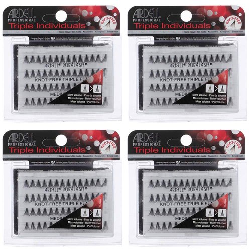 Ardell False Eyelashes Triple Individuals Knot-Free Medium Black 4 Pack