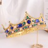 Crystal King Wedding Tiara Vintage Rhinestone Crown Hair Bands For Halloween Birthday Pageant Hair Accessories (Gold With Blue Stone)