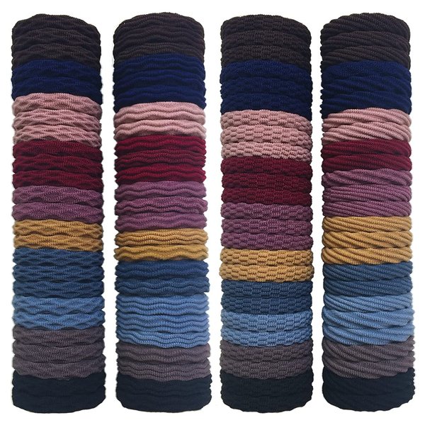 RN BEAUTY 100 PCS Cotton Hair Ties High Elastic Seamless Hair Bands with Pattern Texture 10 Mixed Colors Traceless Ponytail Holder No Damage for Thick and Curly Hair Diam. 2 inch(5cm) No Crease Hair