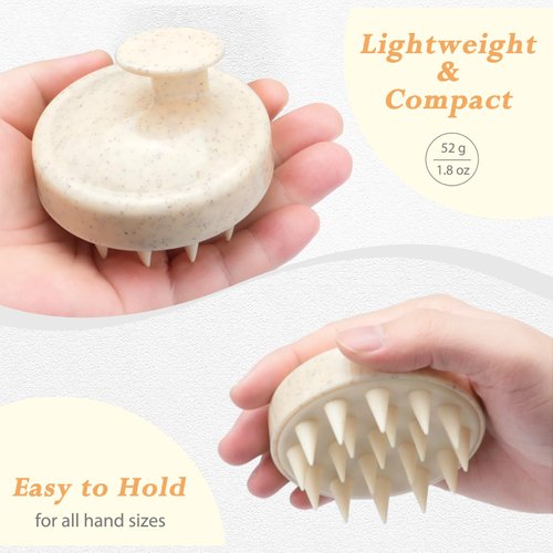 FREATECH Wheat Straw Scalp Massager Shampoo Brush with Soft Silicone Bristles for Scalp Scrub and Hair Growth, Head Massager Hair Scrubber Scalp Exfoliator for Dandruff, All Hair Types, Beige