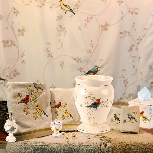 Avanti Linens - Shower Curtain Hooks, Nature Inspired Bathroom Decor, Set of 12 (Gilded Birds Collection)