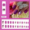 Purple Press on Nails Medium,Coffin Purple Gradient Butterfly Design False Nails,Reusable Fake Nails,Full Cover Stick on Nails,Square Acrylic Glue on Nails for Women,Artificial Nails Supplies 24Pcs