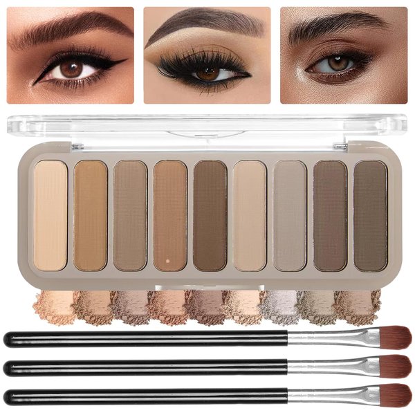 Lingyun Beauty Eyeshadow Palette-9 Taupe & Brown Matte Neutral Nude Smoky Eye Shadow Makeup Palette,Ultra-Blendable&Pigmented,Long Lasting Waterproof With 3 Eyeshadow Brush (#03 Cement color)