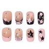 BABALAL Square Press on Nails Short Fake Nails Pink Black French Tip Glue on Nails Star Rhinestone Acrylic Nails 24Pcs Squoval False Nails for Women and Girls
