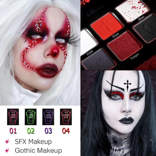 Afflano Red Black Eyeshadow Goth Makeup Palette, Vampire Blood Red Halloween Makeup Palette, Burgundy Dark Smokey Eye Shadow Palette Pigmented, Smoky Eyes Black Red Eyeshadow Costume Clown SFX Makeup