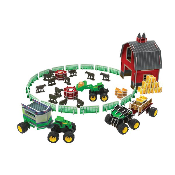ERTL John Deere Buildable Farm Toy Play Set with Toy Tractors and 12 Toy Animals - Kid’s Building Set for Creative Play - Ages 6 Years and Up