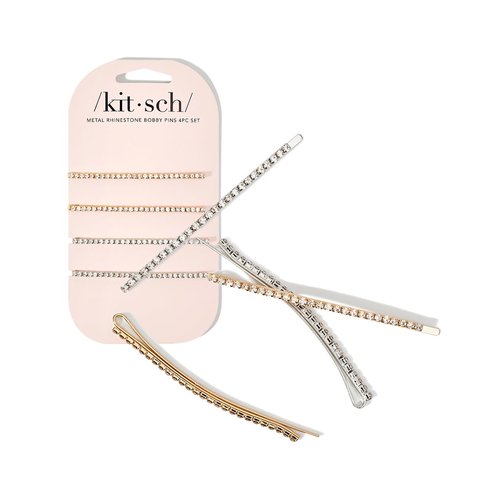Kitsch Rhinestone Bobby Pins 4 Pieces, Extra Long Barrettes Hair Pins for Women, Fancy Elegant Diamond Crystal Hairpins, Wedding Hair Accessories, Rhinestone Hair Clips Gifts for Women, Gold & Silver