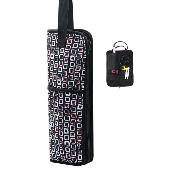 Hair Flat Iron Case Holder Canvas Bag Heat Resistant Curling Iron Straightener Holder Bag for Hair Tools Curling Iron Organizer Bag (Black check-Fabric bag)