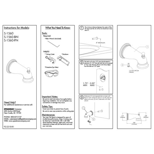 Speakman S-1560-BN Alexandria Bathtub Spout with Diverter for Stylish Bathroom Décor, Brushed Nickel