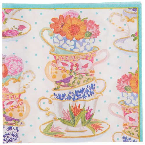 Caspari Paper Pink Tea Cups Cocktail Napkins, Box of 40, 11810B