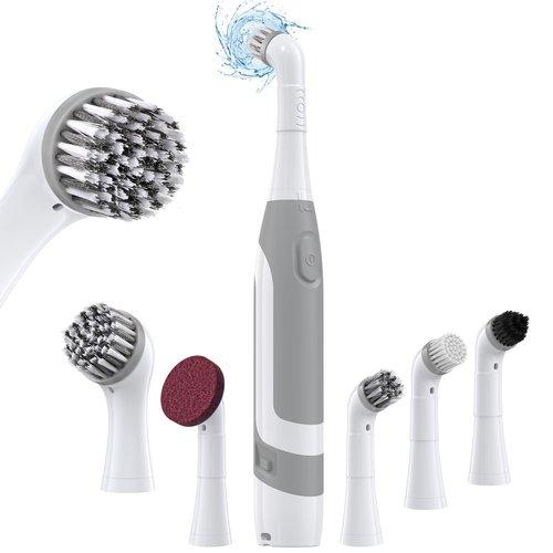 kHelfer Electric Cleaning Brush with Battery Power, KH6A Small Electric Grout Brush&5 Replacement Brush, Lightweight Waterproof Stainless Steel Wire Brush for Grout, Tile, Corner, Kitchen, Bathroom