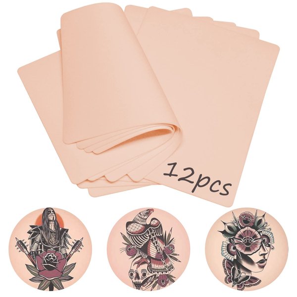 12Pcs Fake Skins Tattoo Practice Skins - NAQASE Reel Skins Soft Silicone Pads Double Sides 8x6x0.05" piel sintetica tatuaje pieles sintéticas tatuaje for Beginners and Experienced Artists